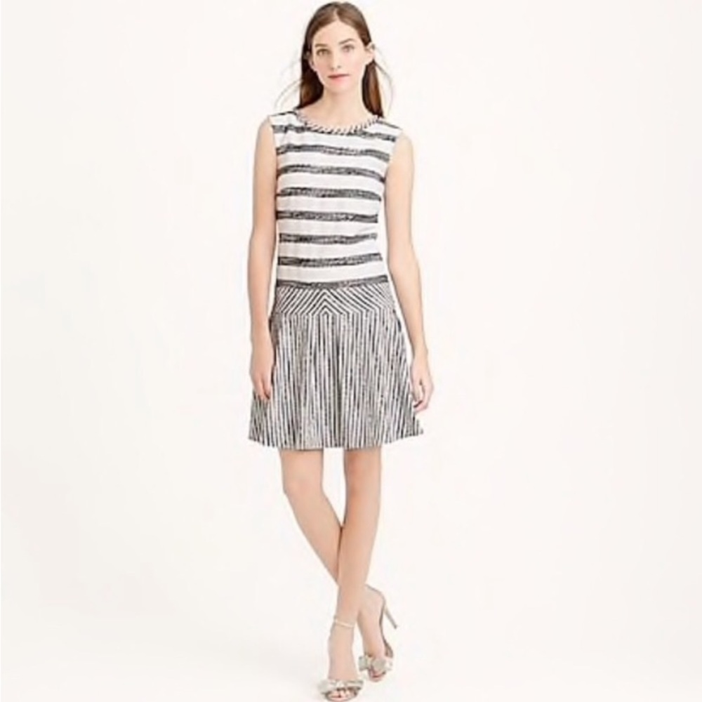 J Crew Tweed Drop Waist Sleeveless Striped Dress
